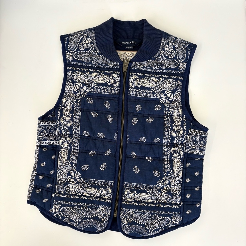 Ralph Lauren || Bandana Print Quilted Vest Western Navy Blue Medium 8-10